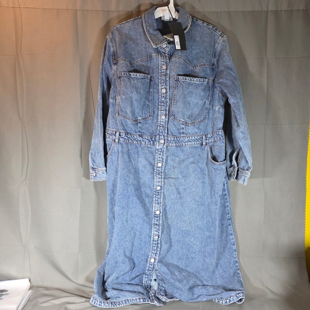 Future Collective Denim Midi Shirtdress Medium Wash Blue Button Front Size 18 NW